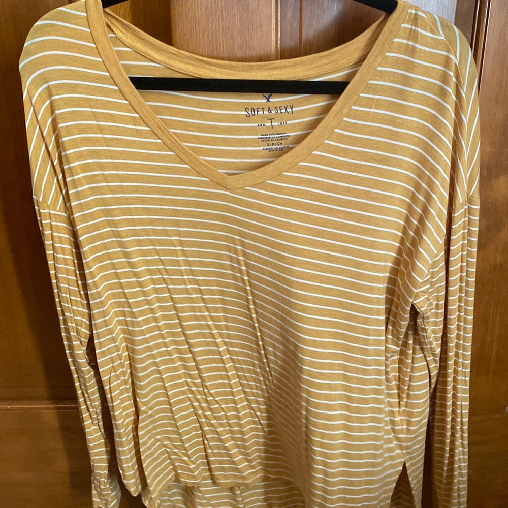 American Eagle Soft and Sexy Yellow Striped Flowy Longsleeve Shirt